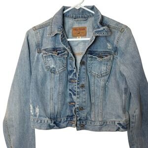 Vintage Y2K Hollister Distressed Denim Trucker Jacket Grunge Model Off Duty M